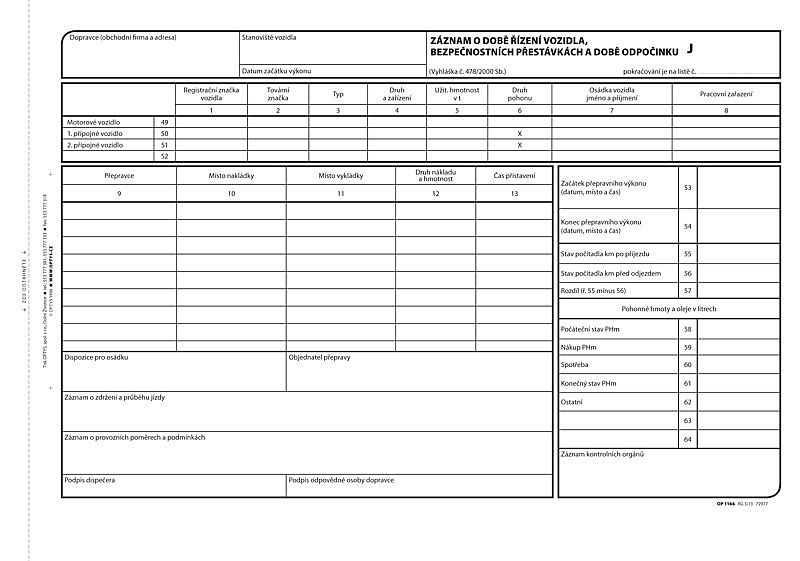Záznam o provozu vozidla velký Optys