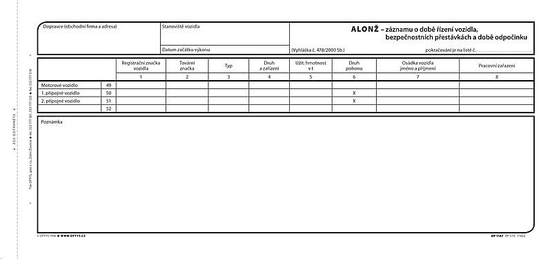 Záznam o provozu vozidla alonž Optys
