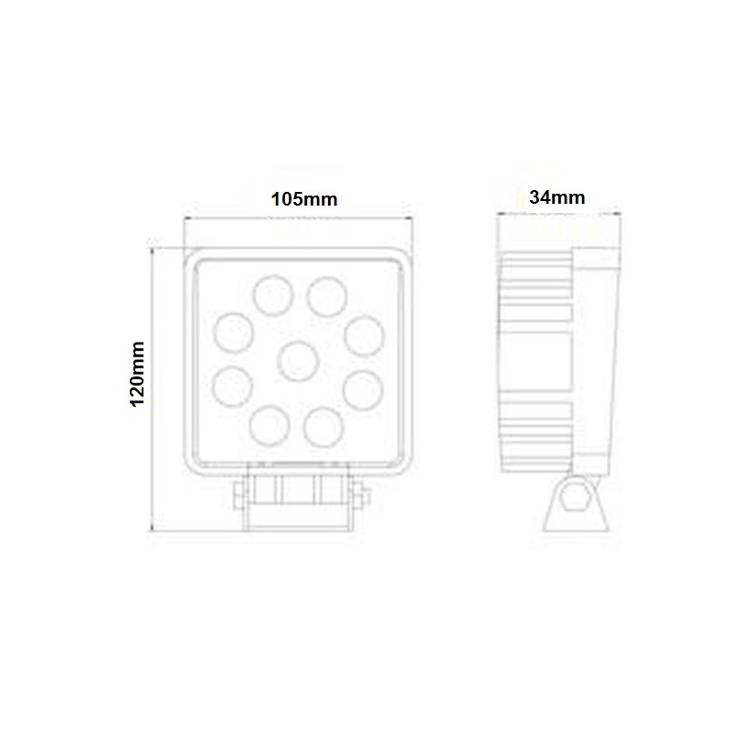 Světlomet pracovní LED9, 10-33V hranatý 1600lm
