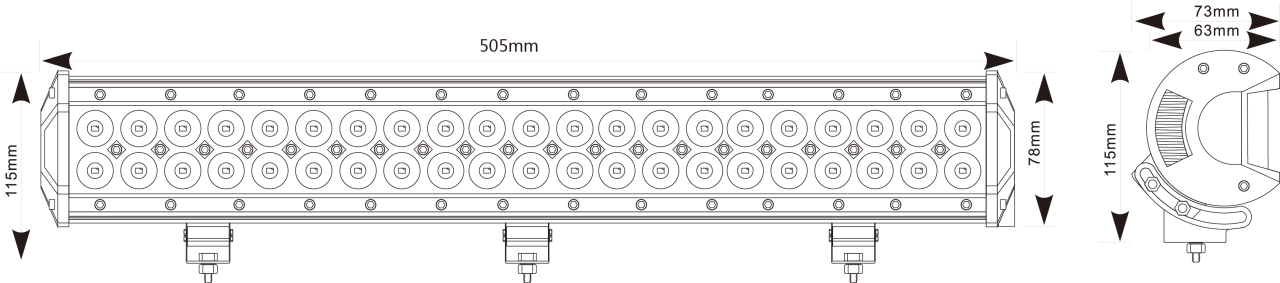 Světlomet pracovní rampa 505x73x107mm LED 8800Lm