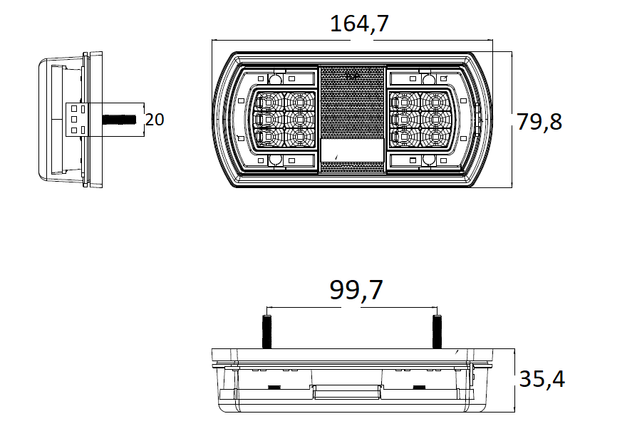 Svítilna dvoukomorová LED Luminex pravá