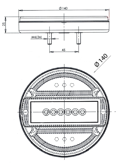 Svítilna zadní LED kulatá tenká 12/24V